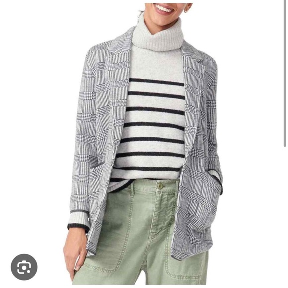 J. Crew Sophie Open Front Sweater Blazer in Glen Plaid Ivory Hthr Charcoal  - XS - Picture 2 of 7